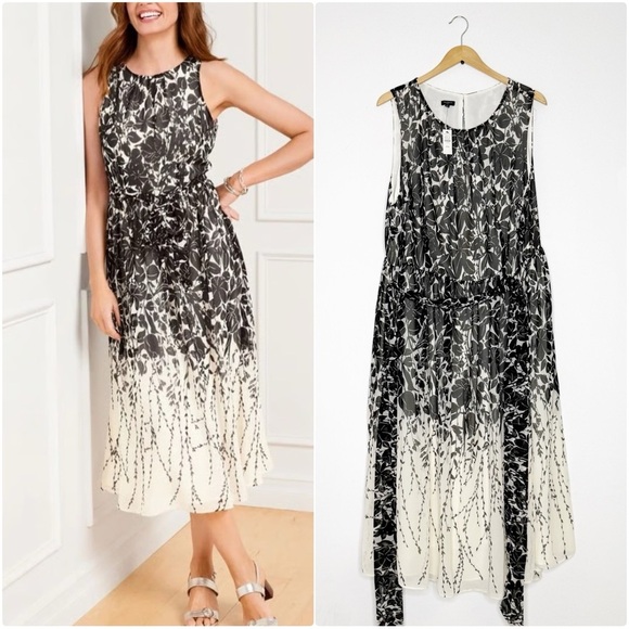 Talbots Plus Black White Floral Sleeveless Midi Dress 22W NWT - Picture 1 of 7